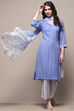 Blue Cotton Blend Straight Suit Set image number 0