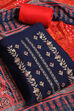 Blue and Red Chanderi Embroidered Unstitched Suit Set image number 1