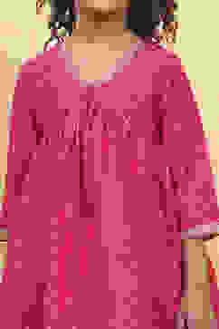 Pink Polyester Yarndyed Gathered Suit Set image number 1