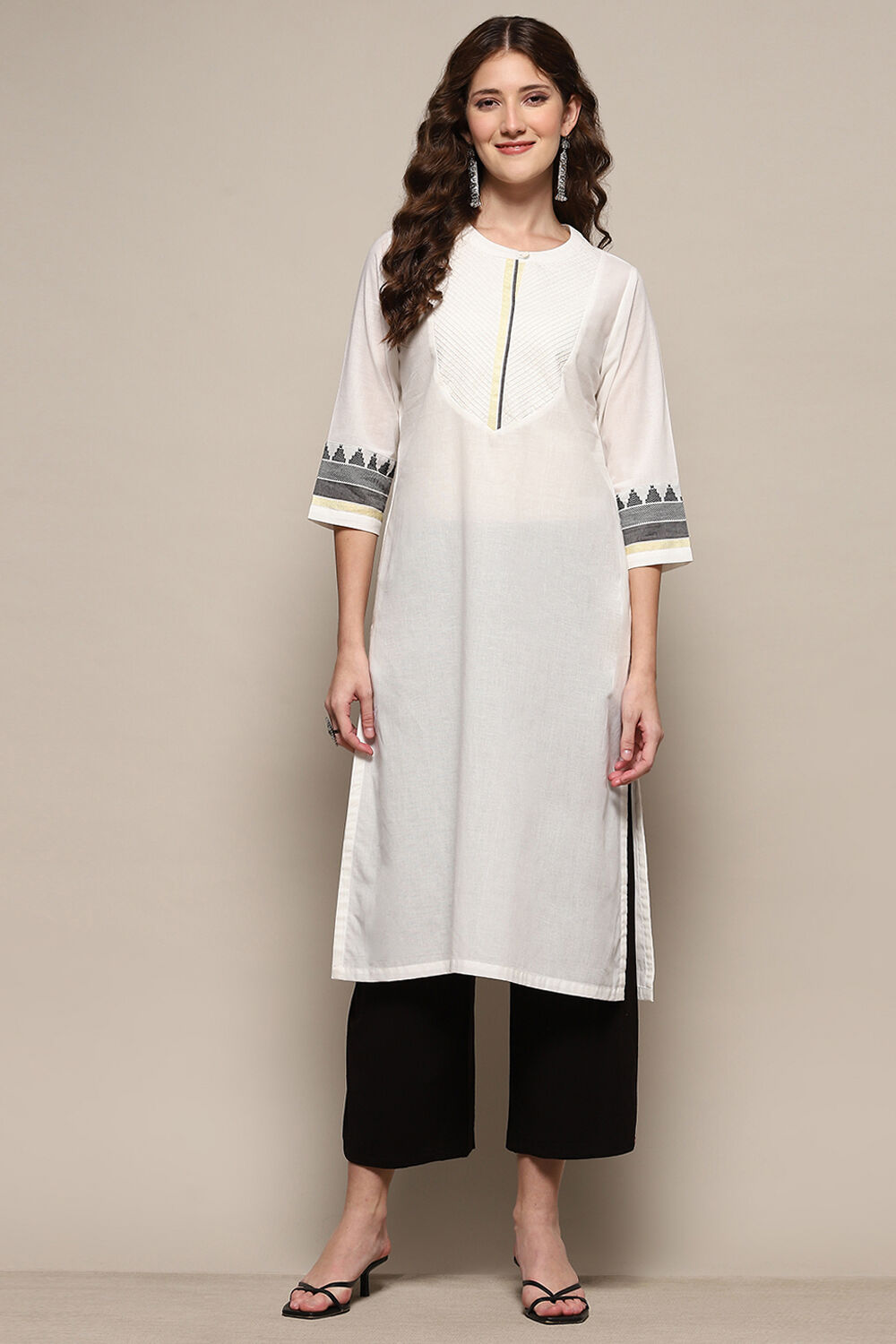 White Chanderi Straight Kurta image number 5
