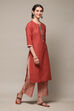 Sap Green Cotton Straight Kurta Palazzo Suit Set image number 5