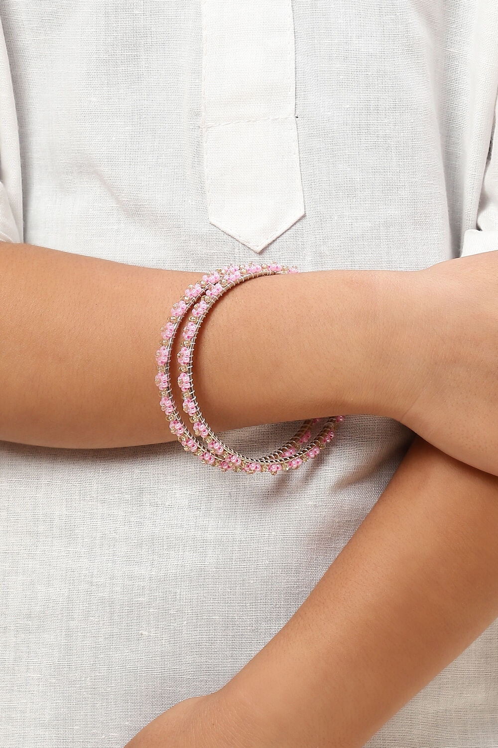 Pink Gold Metal & Beads Kids Bangles image number 2