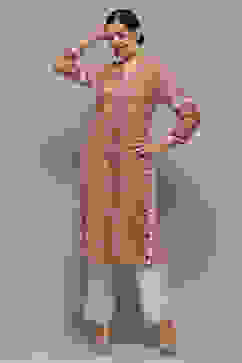 Blush Pink Viscose Straight Kurta image number 0