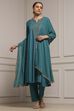 Teal Green Viscose Rayon Straight Solid Suit Set