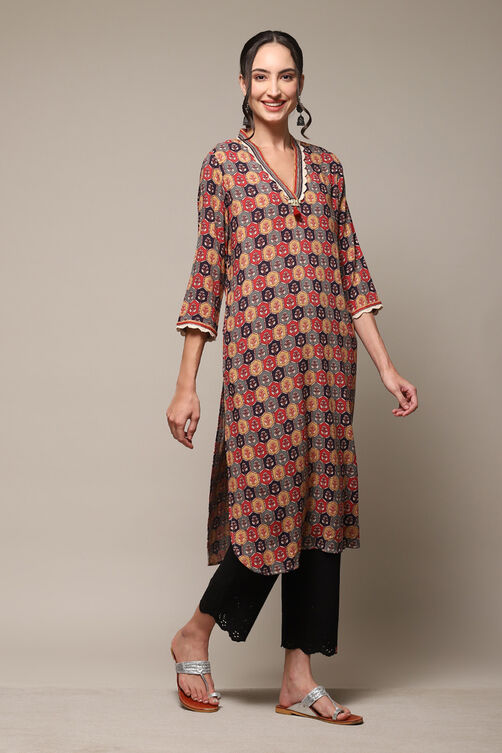 Maroon LIVA Straight Printed Kurta image number 3