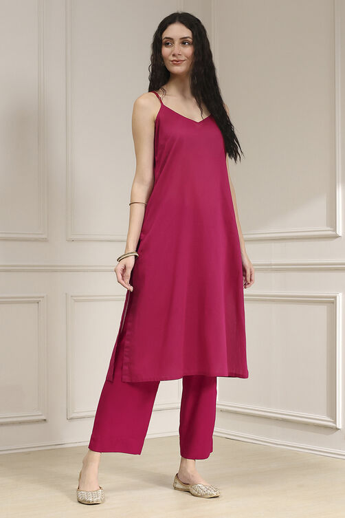 Purple Viscose Straight Printed Fusion Set image number 7