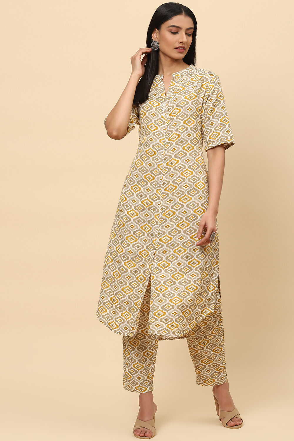 Mud Ochre Rayon Fusion Printed Kurta Set image number 0