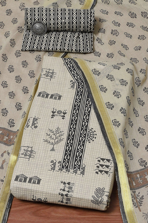 Grey Cotton African Screen Printed Unstitched Suit Set image number 0