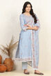 Sky Blue Linen Blend Unstitched Suit Set image number 6