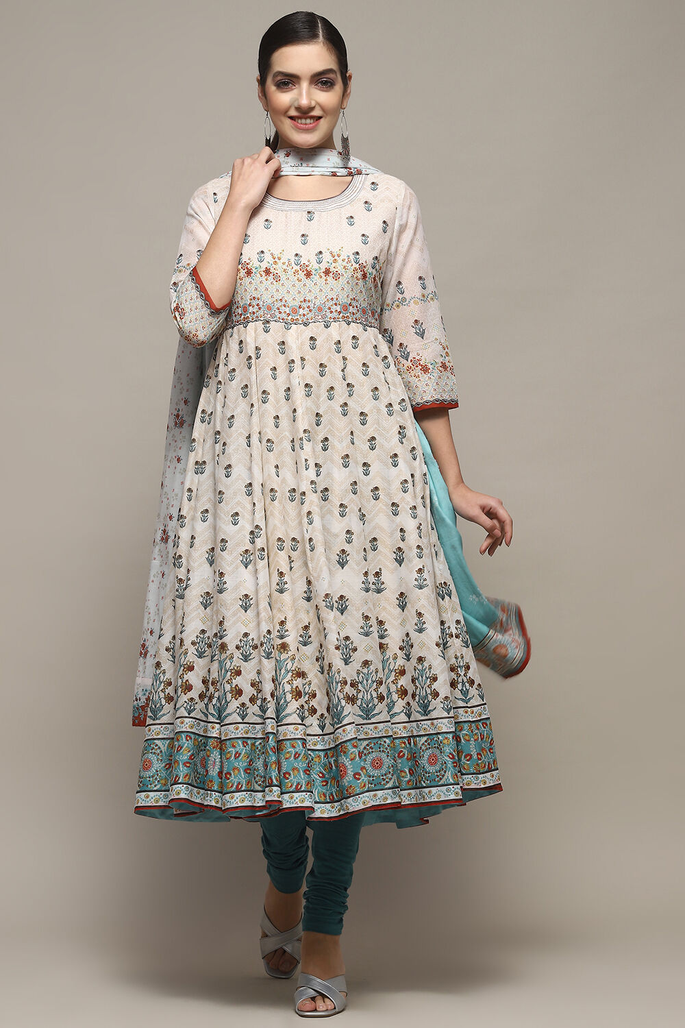 Yellow Voile Anarkali Kurta Churidar Suit Set image number 7