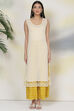 Yellow Cotton Silk Double Layered Kurta Flared Palazzo Suit Set image number 7