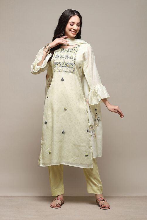 Yellow Cotton Blend Woven Unstitched Suit Set image number 8