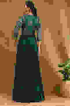 Emerald Green Silk Festive Tiered Anarkali Dress image number 2