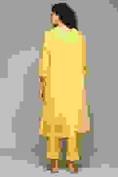 Yellow Rayon Straight Kurta Pants Suit Set image number 4