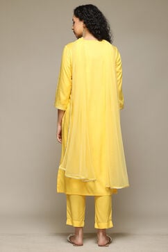 Yellow Rayon Straight Kurta Pants Suit Set image number 4