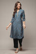 Teal Viscose Straight Printed Kurta image number 1