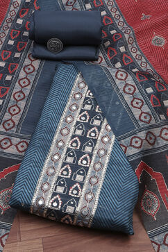 Blue Chanderi Printed Unstitched Suit Set image number 0
