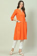 Orange Cotton Solid Kurti