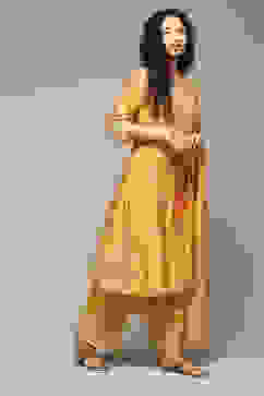 Ochre Cotton Blend A-Line Kurta Palazzo Suit Set image number 6