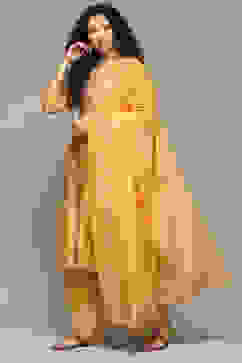 Ochre Cotton Blend A-Line Kurta Palazzo Suit Set image number 0
