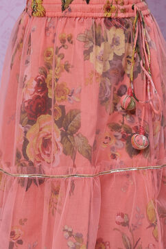 Peach Art Silk Girls Lehenga Set image number 2