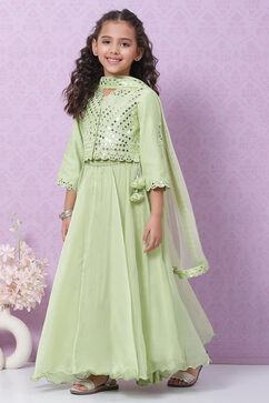 Green Modal Blend Straight Embroidered Suit Set image number 5