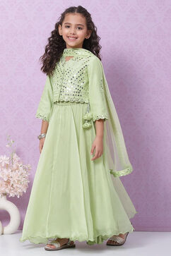 Green Modal Blend Straight Embroidered Lehenga Set image number 5