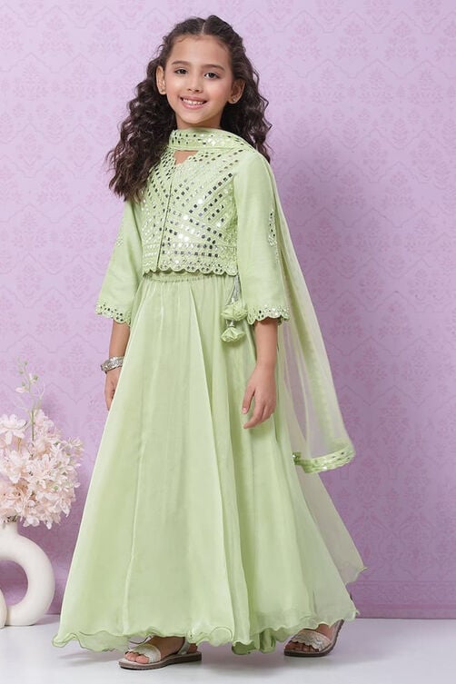 Green Modal Blend Straight Embroidered Suit Set image number 5