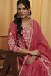Pink Viscose Blend Floral Design Kalidar Kurta Set image number 1