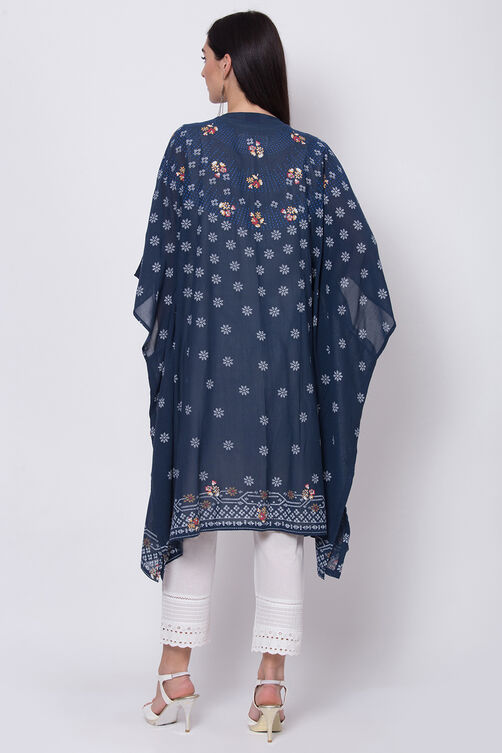 Indigo And White Viscose Cotton Front Open Printed Kurta image number 5