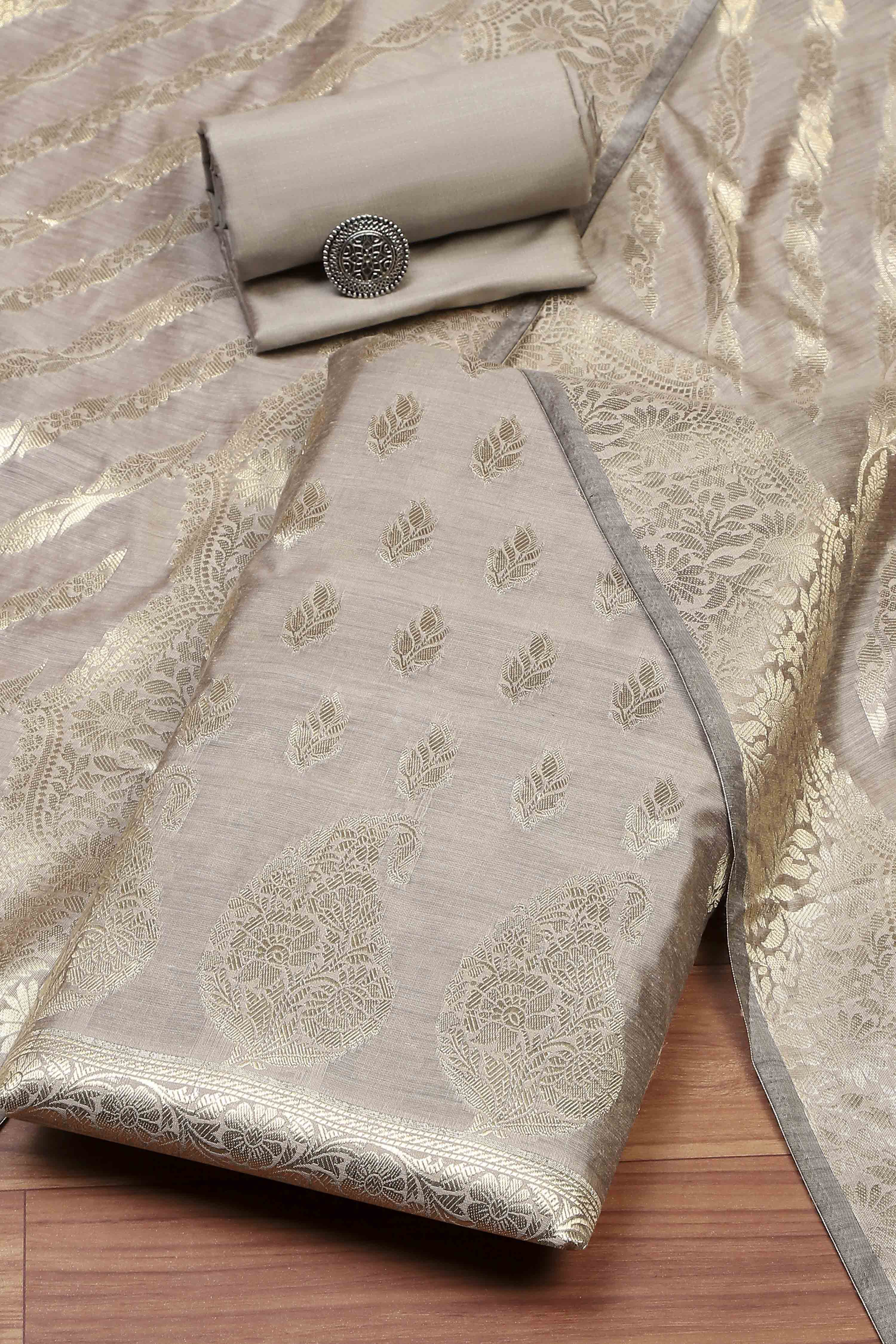 Blue Chanderi  Unstitched Suit Set image number 0