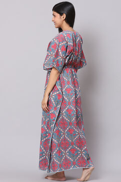 Grey Straight Poly Viscose Printed Sleepwear image number 4