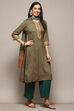 Green LIVA Straight Kurta Palazzo Suit Set image number 5