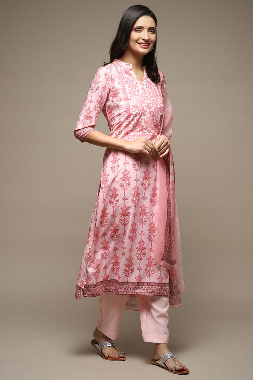 Pink Silk Blend Digital Print Unstitched Suit Set image number 7