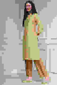 Beige Solid Straight Kurta image number 2