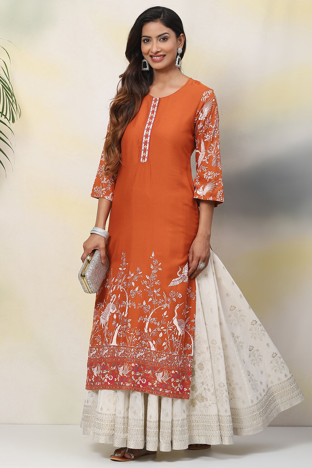 Ochre Straight Viscose Kurta image number 0