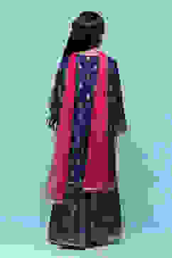 Navy Blue Viscose Tiered Kurta Printed Suit Set image number 5