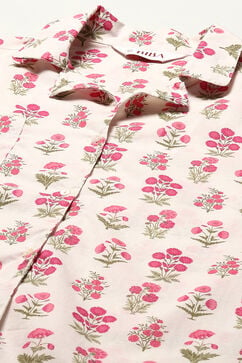 Off White & Pink Cotton Printed 2 Piece Sleepwear Set image number 1