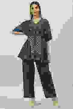 Navy Cotton Printed Kaftan Nightwear image number 0