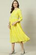 Yellow Cotton Flared Printed Kurta Dress image number 2