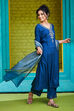 Teal Rayon Straight Suit Set image number 6