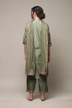Sap Green Art Silk Straight Kurta Palazzo Suit Set image number 4
