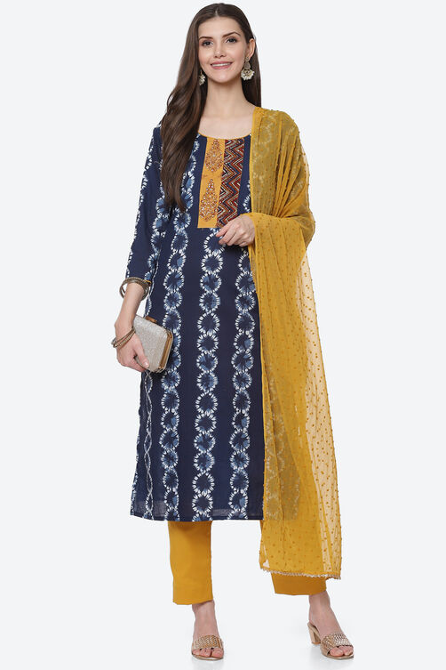 Indigo Cotton Unstitched Suit Set image number 7