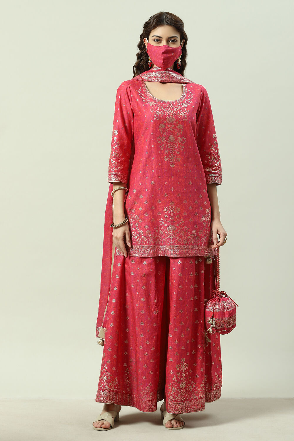 Fuchsia Cotton Sharara Set Kurta Sharara Suit Set image number 5