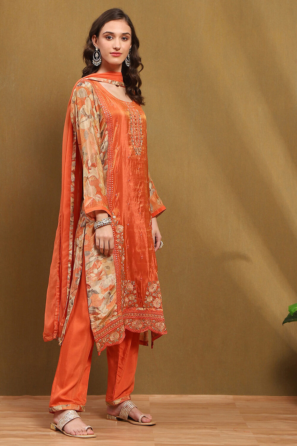 Lime Viscose Blend Embroidered Unstitched Suit Set image number 3
