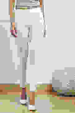 Off White Cotton Blend Solid Leggings image number 4