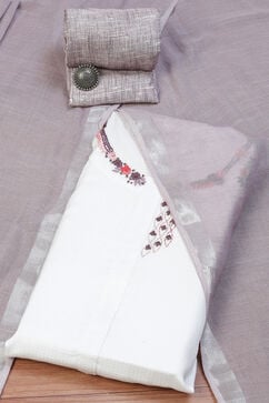 White Cotton Hand Embroidered Unstitched Suit Set image number 0