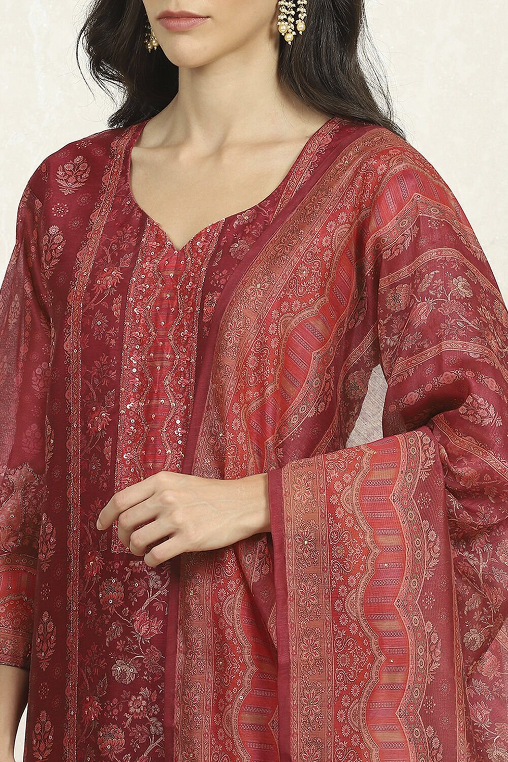 Teal Chanderi Unstitched Suit Set image number 2