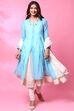 Lime Green Double Flared Kurta Churidar Suit Set image number 2