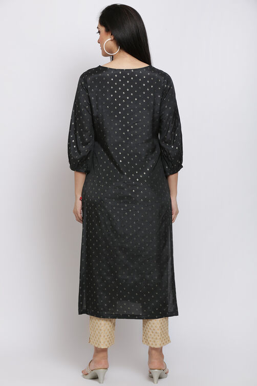 Black Viscose Straight Printed Kurta image number 5
